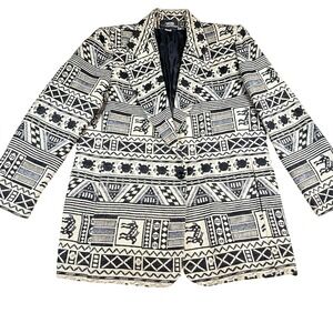 Vintage Aztec Tribal Print Tapestry‎ Blazer Jacket Artsy Boho Statement